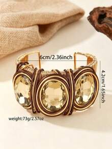 1pc Exaggerated Aluminum Wire Handmade Heavily Woven Resin Faux Crystal Bohemian European & American Korean Southeast Asian Party Evening Elegant Vintage Resort Bracelet - Coffee Brown - View 4