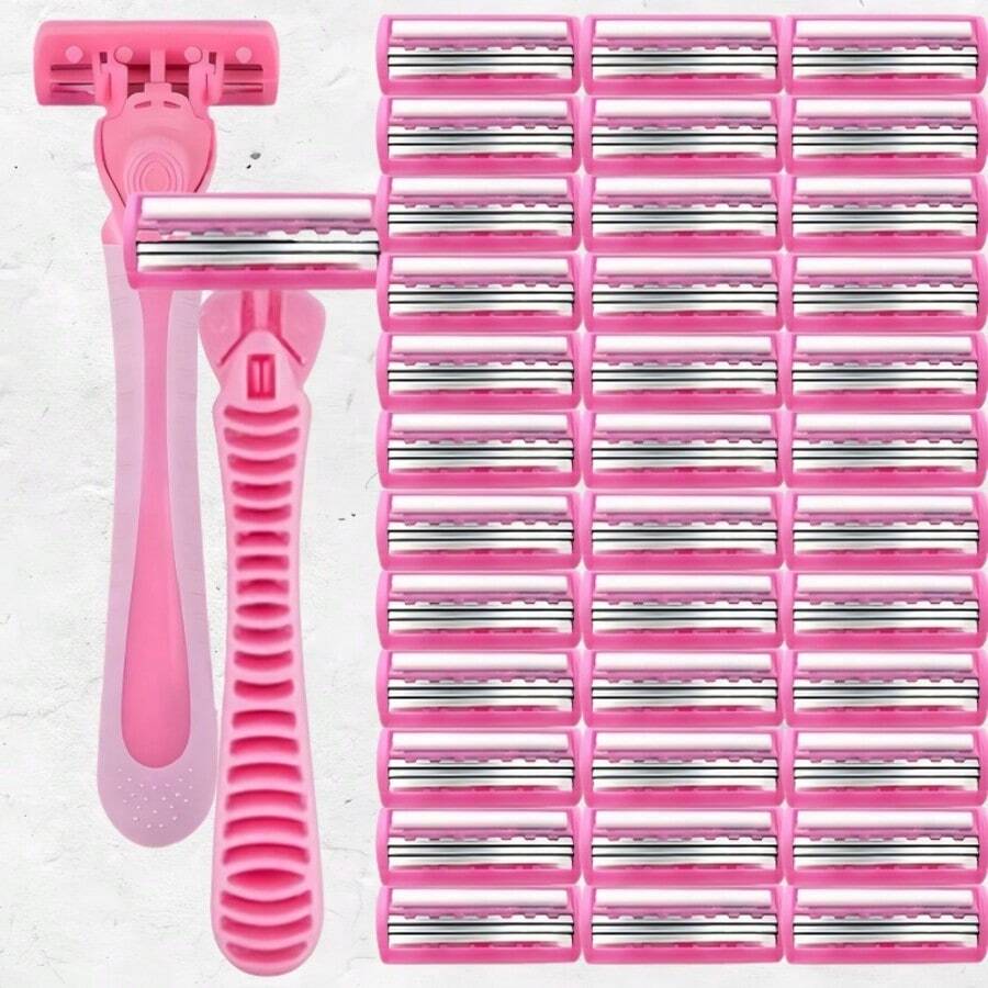 2 Handles + 36 Replacement Blades/3-Layer Manual Razor, Stainless Steel Razor Blades. Sharp, Washable And Reusable, Face Razor, Hair Removal