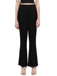 Rich Radi Q's Women's Solid Color Woven Non-Stretch Flare Pants With Distinctive Slit Detail - Black - View 1