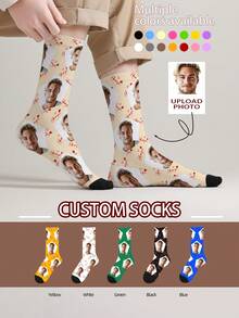 1 Pair Customized Face Pattern Socks, Personalized Photo Socks, Custom Printed Socks, Funny Personalized Face Socks, Custom Pattern Socks, Print Any Face Pattern On Socks, Anniversary Gift, Valentine's Day Gift, Unique Birthday Gift, Personalized Keepsake - Multicolor - View 4