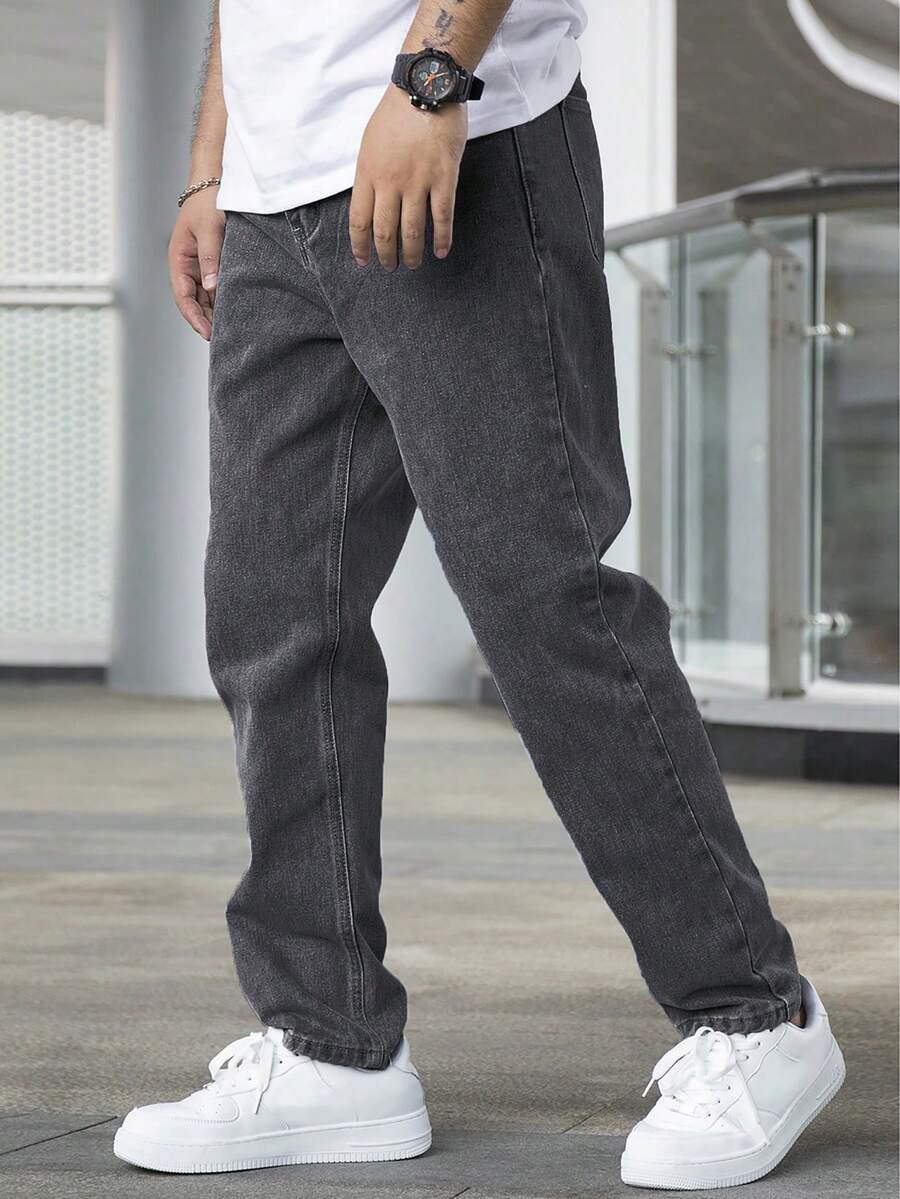 Casual And Versatile Denim Cargo Pants For Men - Dark Grey - View 1