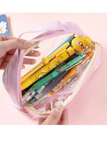 Double Layer Transparent Pencil Case, Hello Kitty Large Capacity Student Stationery Box - Multicolor - View 6