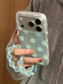 Casing Ponsel Gaya Motif Polkadot Semi-Transparan Musim Panas yang Keren, Kompatibel dengan iPhone 15, 17 Pro, 17 Pro Max, 16 Pro Max, 17 Model Baru, Perlindungan Penuh, Casing Pelindung Lembut 15 Pro dengan Pegangan - Hijau - View 1