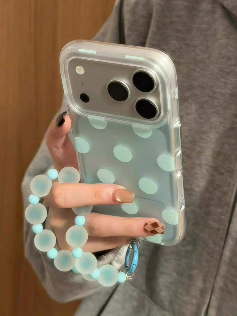 Casing Ponsel Gaya Motif Polkadot Semi-Transparan Musim Panas yang Keren, Kompatibel dengan iPhone 15, 17 Pro, 17 Pro Max, 16 Pro Max, 17 Model Baru, Perlindungan Penuh, Casing Pelindung Lembut 15 Pro dengan Pegangan - Hijau - View 1