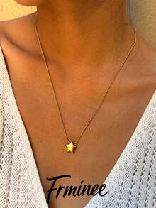 Frminee 1pc 18k Gold-Plated Star Stainless Steel Necklace, Women's Fashion Jewelry Accessory, Suitable For Daily Vacation Wear And Holiday Gifts - Multicolor - View 2