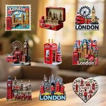 London Postage Stamp Border Union Jack Tower Bridge & Red Telephone Booth Magnets, Each Landmark Is A Love Letter, Suitable For All Metal Surfaces In Your Home - A - View 2