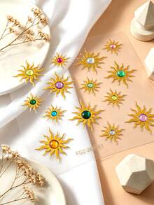 1pc Sun Theme DIY Face Jewels, Multicolor Crystal Decor 3D Gold Foil Rhinestone Stickers, Self-Adhesive Festival Face Jewelry For Music Festival, Summer Party, Halloween, Carnival, Photography, Wedding Events And Bohemian Theme Occasions - Multicolor - View 7