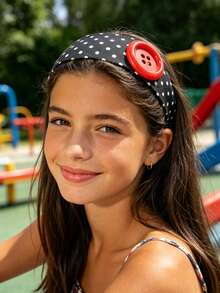1pc Classic Colorful Button Decor Polka Dot Headband, All-Season Hair Accessory, Cute Girl Photo Prop Hair Accessory, Student Daily Accessory, Suitable For Children Back To School Season - Multicolor - View 11
