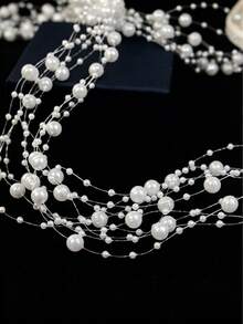 Delicate Faux Pearl Beaded Tassel Hair Chain Headpiece, Handmade Bridal Wedding PartyFestival Spring Photoshoot Fairy For Girl Hair Accessory - Multicolor - View 5