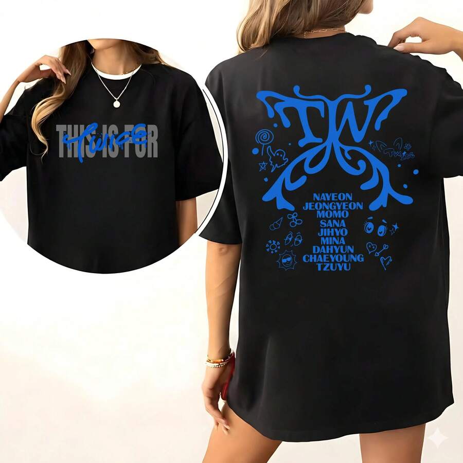 Twices This Is For Shirt, Twices This Is For World Tour In US Shirt, Twices TEN  The Story Goes On Shirt, Twices Members K-Pop Tee, Sana, Tzuyu - Black - View 1
