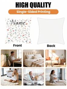 Custom Wildflower Personalized Text Soft Memory Flannel Blankets Pillow Cushion Cover Set ,Designed For Daily Comfort And Sentimental Moments. It's Perfect Gift For Father's Day, Mother's Day, Valentine's Day, Birthdayweddinggraduationanniversary - Multicolor - View 9