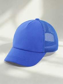 1 pieza Gorra de béisbol de malla de unicolor para niños, sombrero de sol transpirable y ajustable, adecuado para niños - azul real - Ver 9