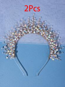 1pc Crystal Crown Headband For Princess Birthday Party, Dark Formal Attire, Gothic Headpiece For Bride, Festival & Holiday Party Accessory Tiaras Valentine's Day Accessories,Wedding Hair Accessories - Multicolor - View 8