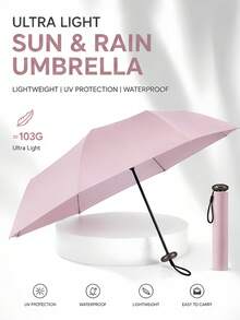 1Pc Super Light Ultra Slim Mini 3-Fold Umbrella With Cover, 5-Rib Thick Black Coating Sun & Rain Parasol, UV Protection Portable For Travel Beach Bedroom Decor, Summer Must-Have, Bridesmaid Birthday Back To School Gift, Pink Green Blue White Black - Multiple Styles - View 2