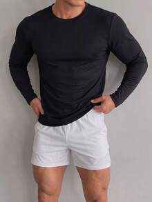 ZYNTH BALENO Top de sport à manches longues de couleur unie classique pour hommes, convient pour le printemps et l'été, noir - Noir - Voir 2