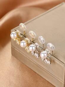1 Pair Fashionable New Faux Pearl Zirconia Pendant Earrings For Women, Clip-On Ear Cuffs Without Piercing, Elegant Elegant Ear Jewelry Suitable For Daily Wear And Holiday Gift - Ear Clip - View 5