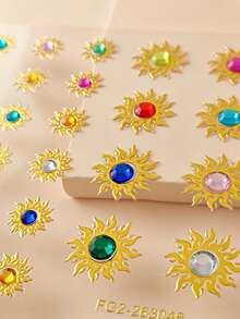 1 Peça Adesivo de Strass com Tema de Sol Boêmio para Decoração Facial, Cristal Multicolorido + Estilo de Padrão, Joia Facial Autoadesiva para Festival de Música, Festa de Verão, Halloween, Carnaval, Fotografia, Eventos de Casamento - Multicolorido - Visão 11