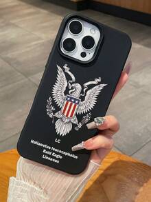1pc American Bald Eagle Emblem Print Matte Black Faux Leather Phone Case, Patriotic Eagle Design With Shield And Stars, Printed With "Bald Eagle Linnaeus" Scientific Name, Scratch-Resistant And Shockproof, Suitable For Daily Use, Also A Great Gift For Independence Day, July 4th National Day, National Celebrations And Bird Enthusiasts - Black - View 6