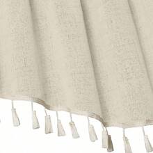 1pc Bohemian Apricot European Style Tassel Curtain, Faux Linen Texture, Thickened Fabric, 3D Drape, Rod Pocket Top, Soft Texture, Light Filtering, Washable, Pastoral Vintage Home Window Decor, Suitable For Bedroom, Living Room, Dining Room, Kitchen, Cafe, Cabinet - Apricot - View 2