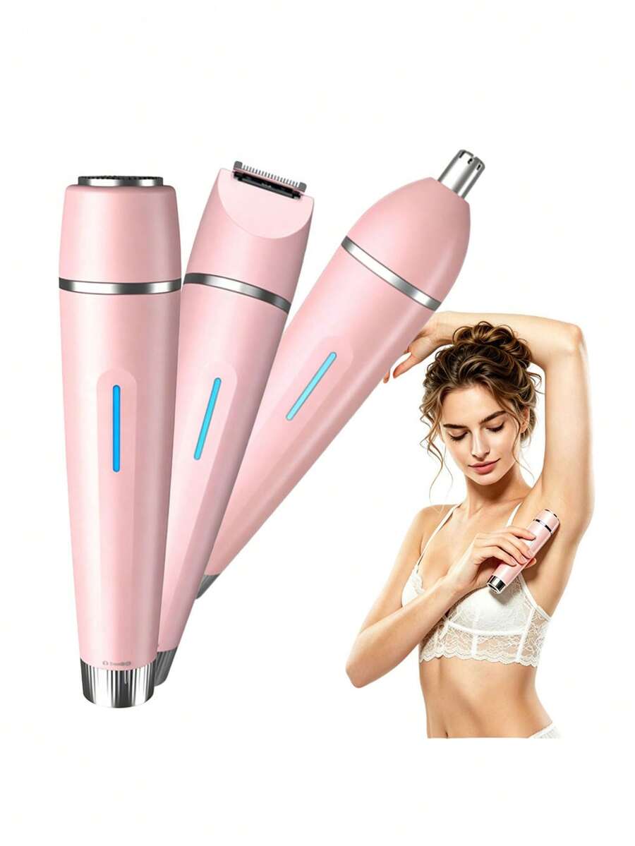 女士 3 合 1 電動比基尼修剪器，可充電無痛陰部與面部剃毛器，適合敏感肌膚，適用於唇部、手臂、腿部，300mAh 電池容量
