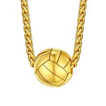 Men's Punk Cuban Chain Sports Necklace, 3D Stereo Football & Baseball Pendant Silver Soccer Neck Chain - Gold Volleyball Necklace - View 2