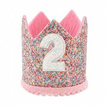 1-6 數字彩虹亮片生日皇冠 可調節毛氈生日帽 嬰兒頭飾 適合生日派對 裝扮 拍照道具 - 彩色 - 查看 14