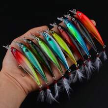 1pc 3D Bio-Mimetic Artificial Feather Sinking Minnow Lure With Laser Eyes, High-Pitch Hook Hard Bait For Outdoor Fishing - Multicolor - View 2