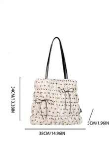 Back To School Season Niche Design Style Student Tote Bag For Women, Large Capacity Lightweight Pleated Bow Casual Commute Outing Shopping Daily College Student Class Shoulder Tote Bag - White - View 6