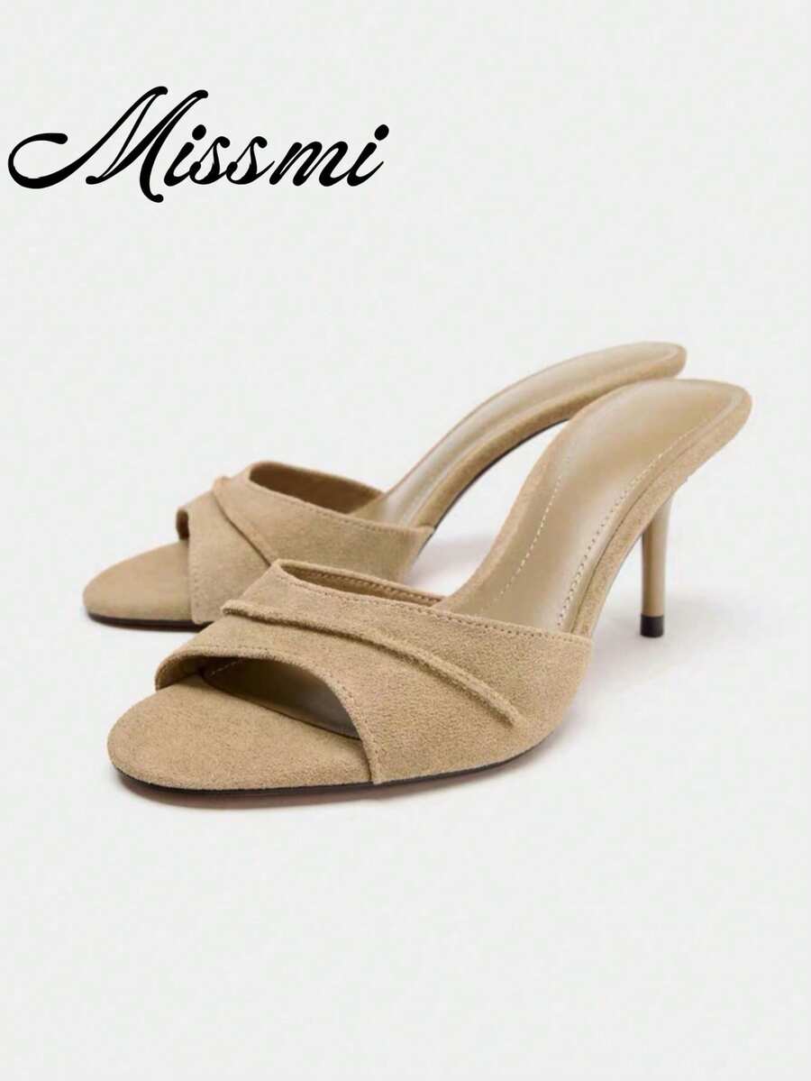 2026 Spring/Summer New Women's Shoes, Mule Style Mid/Low Heel Sandals - Khaki - View 1
