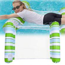 Gradient Stripe 2-Tube Inflatable Water Hammock Float, Portable Pool Floating Lounge Chair For Beach Swimming Pool - Green - View 7