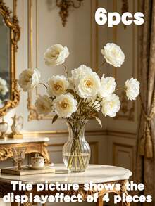 1/6/12 piezas Flores de peonía artificial de seda con tallos largos, adecuadas para boda, decoración de celebraciones, arreglo floral DIY, decoración del hogar en sala de estar, dormitorio, comedor, útiles escolares - Blanco - Ver 12