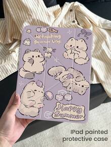 精緻可愛卡通動漫貓動物蝴蝶結字母圖案雙面彩繪壓克力透明水晶背蓋，防震，適用於 iPad 7代、8代 (10.2 吋)、10代，內建筆槽，支援睡眠/喚醒功能，理想禮物選擇 - 彩色 - 查看 3