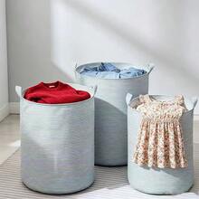 1pc Fresh Striped Clothing Storage Basket, Dirty Laundry Basket, Miscellaneous Storage Basket, Available In 3 Sizes (Large, Medium, Small), Suitable For Storing Clothes And Miscellaneous Items, For Dormitory, Bathroom, Bedroom And Other Scenes. - Green Horizontal Stripes - View 8
