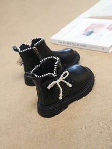 Botas estilo clásico Abkle, puntera ancha y redondeada, se adapta a los pies en desarrollo de los niños, sin apretar los dedos; parte superior de PU color crema albaricoque mate, textura suave, - Negro - Ver 4