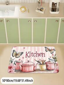 1pc Pink Cookware Pattern Kitchen Mat, Faux Cashmere Square Decorative Rug, Washable Soft Kitchen Floor Mat, Suitable For Party Decor, Room, Hallway, Entryway, Living Room, Bathroom, Kitchen, Study, Indoor And Outdoor Decor, Perfect Gift For Room Decor, Home Decor, Home Gift Welcome Mat, Birthday Gift, Party Gift - View 9