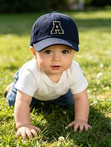 1 Peça Boné de Beisebol Cor Sólida Azul Marinho com 26 Letras A-Z para Meninos/Meninas Pequenos, Boné Snapback Clássico Infantil para Uso Casual Diário, - Azul Marinho 2 - Visão 3