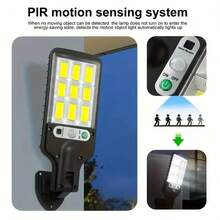 1pc ABS Plastic 108COB Solar Powered Street Light With Remote Control, Adjustable Mounting Bracket Solar Wall Lamp For Outdoor Garden Yard Patio Driveway Street Parking Lot Security Lighting Use - 黑色 - 查看 1