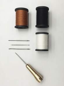 Shoe Repair Sewing Awl Tool Set, Awl + 3 Rolls High Strength Waxed Thread, Complete Shoe Repair Sewing Kit, Suitable For Leather Craft Enthusiasts, Durable Vintage Industrial Style Leather Handmade Supplies - Shoe Repair Sewing Kit - View 2