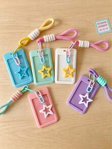 1pc - 2D Colorful Card Holder, Ins Minimalist Five-Pointed Star Slide Cover ID Card Protector Student School Card Storage Pendant, First Day Of School - Multicolor - View 2