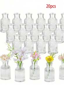 OBOVAY 1/3/6/10/20pcs Glass Vase Set, Small Exquisite Transparent Striped Modern & Vintage Style, Suitable For Wedding, Party, Table Centerpiece, Home Decor And Room Decoration - Clear - View 21