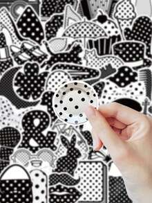 55pcs Black & White Polka Dot Stickers, Minimalist Aesthetic Vinyl Decals, Waterproof Stickers For Laptop, Water Bottle,Phone Case, Journal, Scrapbooking, Retro & Monochrome Lovers School Supplies - Black and White - View 3