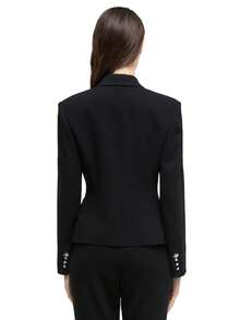 Rich Radi Q's Áo khoác blazer nữ màu đen dài tay, chất liệu vải dệt, có cúc cài, dáng suông, phong cách thanh lịch thường ngày. - màu đen - Xem 3