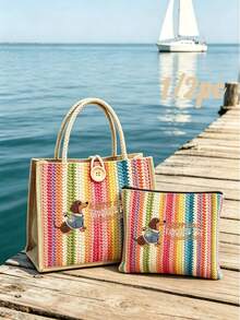1/2 buah Tas Penyimpanan Motif Huruf Dachshund, Ringan dan Portabel, Cocok untuk Membawa Kosmetik dan Belanja Saat Bepergian - MultiWarna - View 2