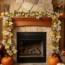 1pc 80.7in/6.7ft Artificial Maple Leaf Garland, Bendable And Reusable, Autumn Halloween Thanksgiving Harvest Decoration, Realistic Faux Hanging Leaf Vine, Suitable For Stairs, Fireplace, Mantel, Tabletop, Home, Party, Indoor And Outdoor Decor - Multicolor - View 5