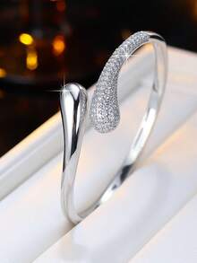 1pc Niche Design Snake-Shaped Bracelet, Luxury Rhinestone Open Cuff, High-End Versatile Commuter Accessory, Suitable For Parties And Gatherings - Bracelet - View 2