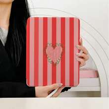 1pc Red & Pink Striped Heart 360° Rotating Tablet Protective Case, Multi-Angle Magnetic Stand Cover With Auto Sleep/Wake Function, Compatible With IPad PRO/AIR, Pad 5/6/7, Pad, Matepad, Pad, Honor Pad, Xiaoxin Pad - Multicolor - View 2