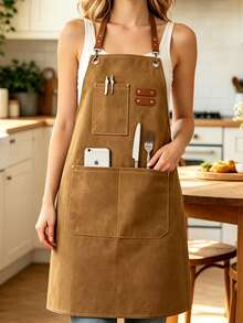 1pc Canvas Apron, Fresh Artistic Style, Multi-Functional Pockets, Fashionable Pink Women's Apron, Suitable For Gardening Apron, Floral Arrangement Apron, Cafe Apron, Workwear Use, Holiday Gift For Wife And Mother - Multicolor - View 13