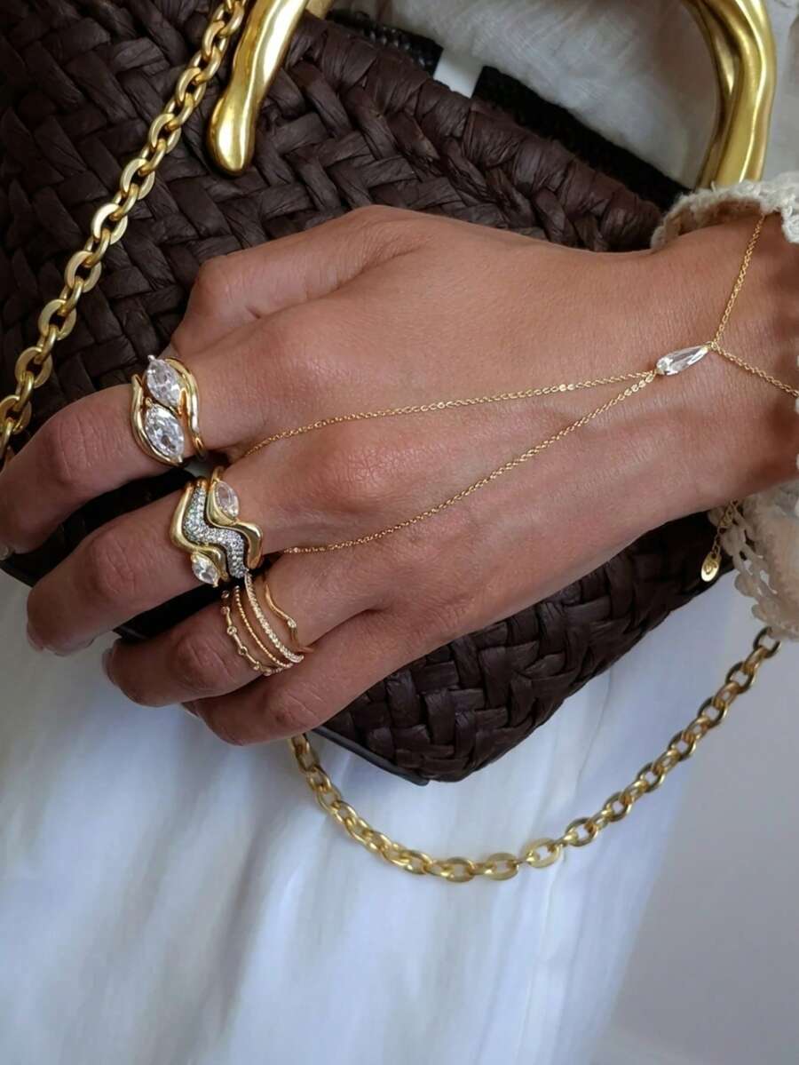 1 buah Gelang Jari Minimalis Elegan Mewah Bentuk Tetesan Air, Rantai Atas untuk Bagian Belakang Tangan, Desain Unik Perhiasan Tangan Serbaguna - Emas - View 1