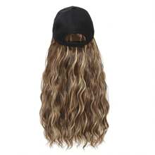 Baseball Cap Wig, Natural Wavy Hair Extensions With Hat, Heat-Resistant Synthetic Adjustable Wig, Black Cap Wig, Suitable For Women And Girls (B-M Brown Blonde) - Brown Highlight - View 4