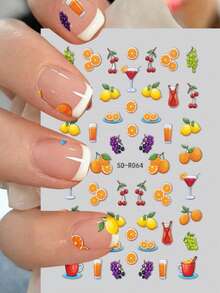 1Sheets Fruit Summer Nail Stickers 5D Embossed Orange Lemon Cherry Drink Design Self Adhesive Nail Decals, Cute Juicy Fresh Fruits Nail Art Decorations,For Summer Beach Vacation DIY Nail Decor - Multicolor - View 3